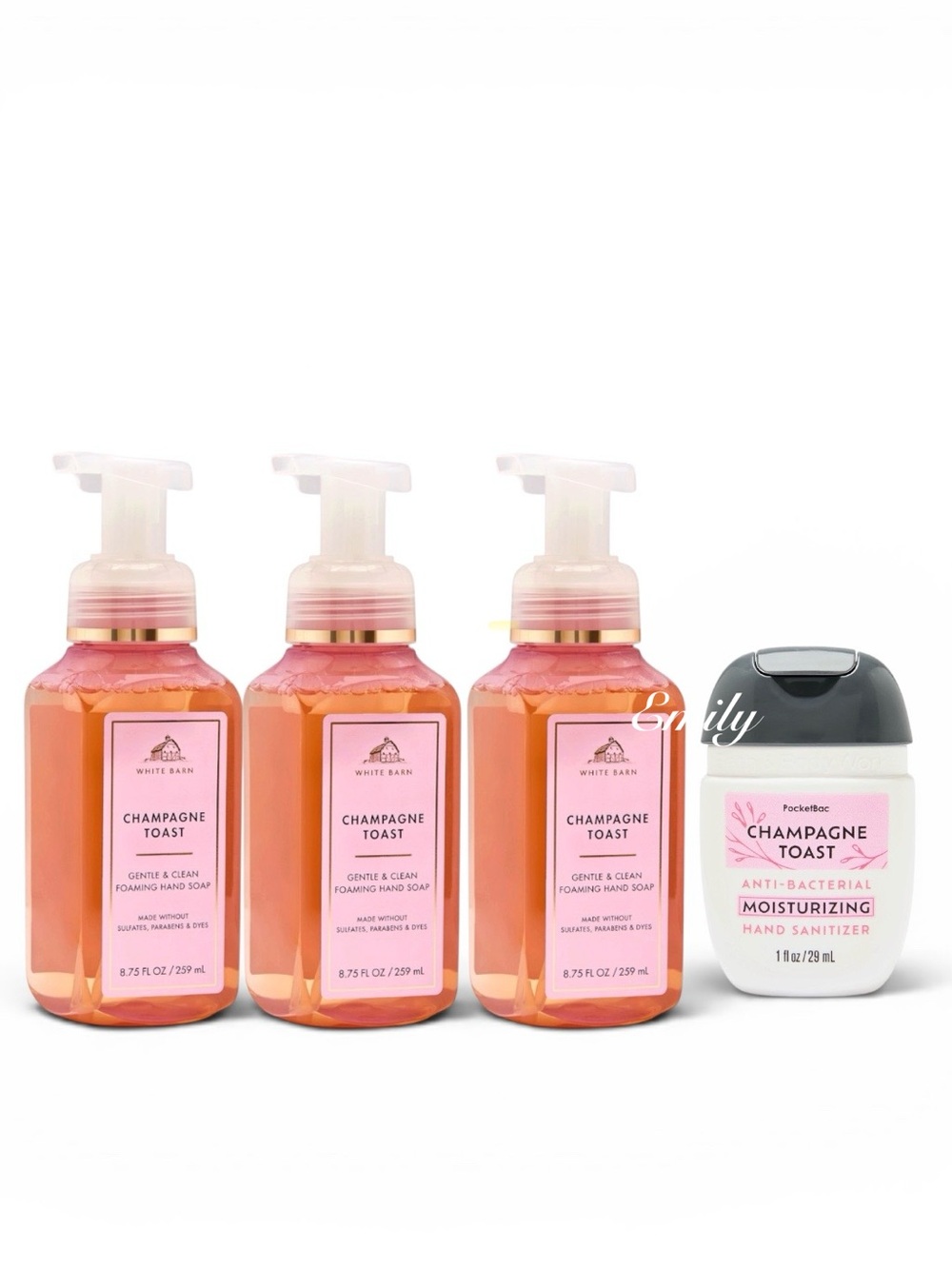 NEW 3X Bath & Body Works CHAMPAGNE TOAST foam hand soap + matching PocketBac Set